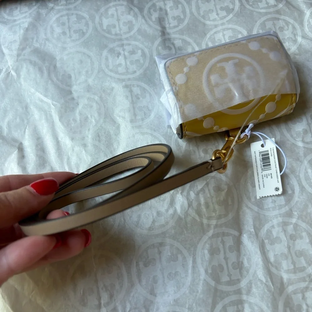 Tory Burch T Monogram Embossed Leather AirPods Pro Case Golden Sunset Yellow